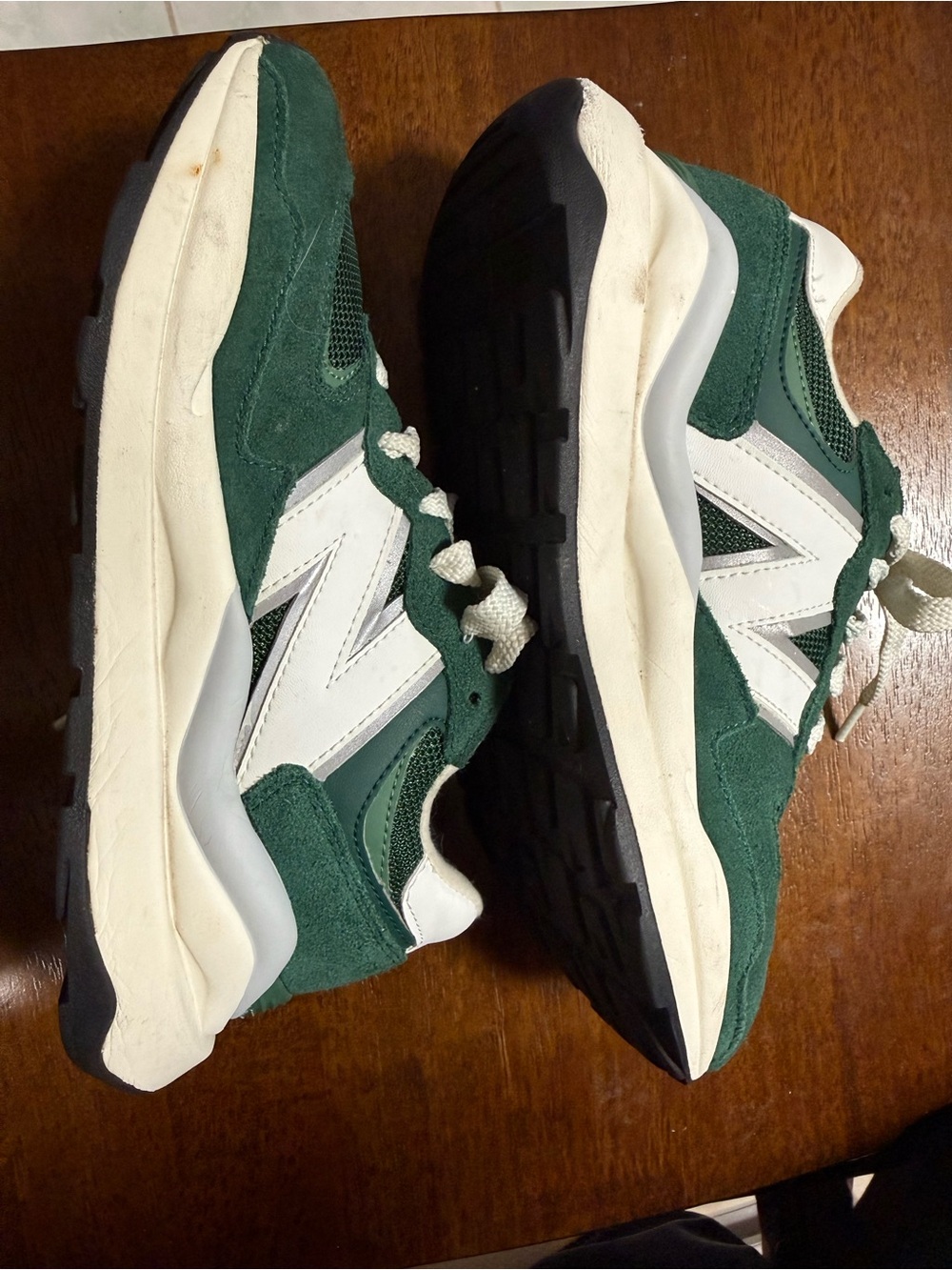 New Balance Green and White 57/40 Suede Mesh Sneaker